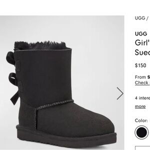 UGG Black Size 3 Girl Suede Bailey Bow Boots